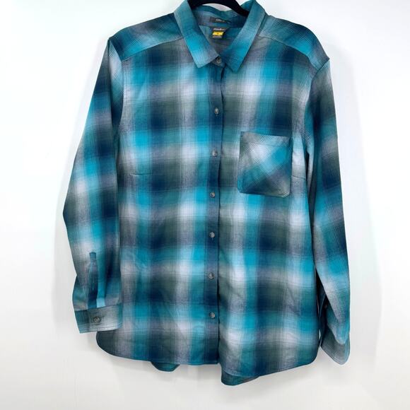 Eddie Bauer Plaid Flannel Button Up Shirt Womens 2XL Green Gray Gorpcore Outdoor - Picture 1 of 8